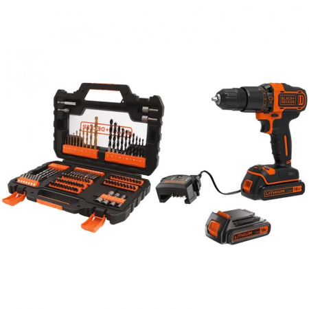 Masini de gaurit si insurubat - Set: Masina De Gaurit Cu Percutie Black+Decker BDCHD18S2A + 104 Accesorii