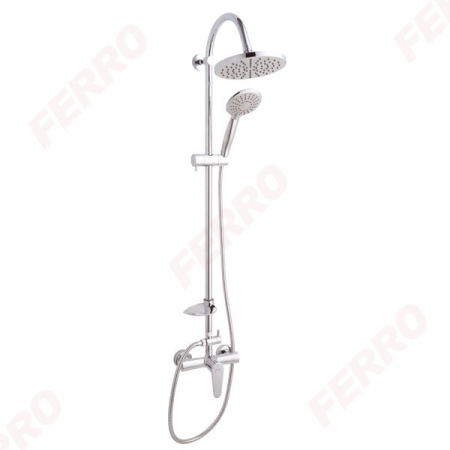 Baterii monocomanda - Set 2 in 1 Ferro Algeo: BAG7 baterie perete dus cu set bara dus cu suport culisant, dus fix si para dus mobila, crom