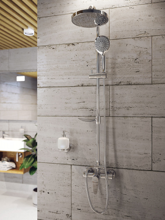 Set 2 in 1 Ferro Algeo: BAG7 baterie perete dus cu set bara dus cu suport culisant, dus fix si para dus mobila, crom [3]