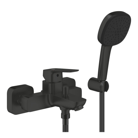 Baterii baie - Set baterie cada Grohe Concetto SilkMove aparenta cu para de dus, monocomanda, cartus ceramic, diverter, para dus, 2 functii, furtun 1,5 m, suport, negru mat