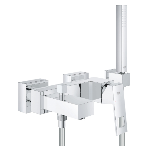 Obiecte sanitare - Set baterie cada Grohe Eurocube monocomanda, diverter, para dus, 1 functie, furtun 1,5 m, suport, crom