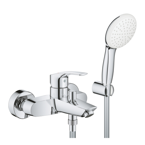 Set baterie cada Grohe Eurosmart cartus ceramic, diverter, para de dus, furtun de dus, suport para dus, crom [0]