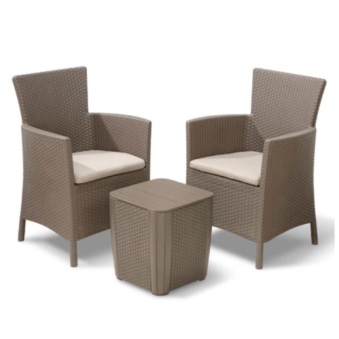 Casa si gradina - Set mobilier pentru balcon material polipropilena Keter Iowa pentru gradina masuta inclusa 2 fotolii culoare cappuccino rezistent UV si intemperii