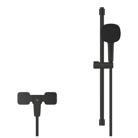 Set de dus Grohe Cubeo SilkMove shw aparenta, monocomanda, cartus ceramic, montare pe perete, coloana de dus, 600 mm, 2 functii, furtun de dus, 1.75m, negru mat [1]