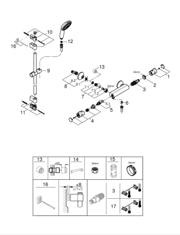 Set de dus Grohe Grohtherm 800 termostat, coloana de dus, ajustabil, para dus, crom [1]