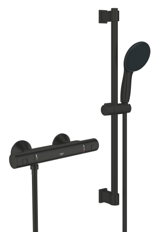 Set de dus Grohe Precision, aparent, termostat, coloana de dus, 600 mm, para de dus, 2 jeturi, negru [2]