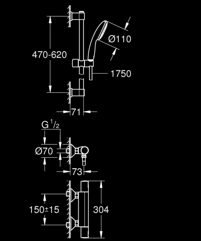 Sisteme de dus - Set de dus Grohe Precision, aparent, termostat, coloana de dus, 600 mm, para de dus, 2 jeturi, negru