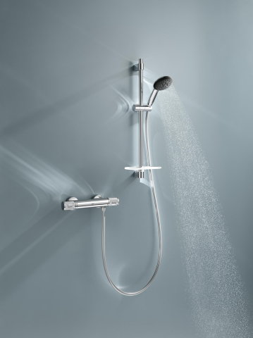 Set de dus Grohe Precision Feel 600, aparent, termostat, anti-oparire, coloana de dus, etajera, anti-calcar, crom [6]