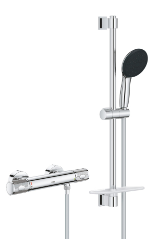 Set de dus Grohe Precision Feel 600, aparent, termostat, anti-oparire, coloana de dus, etajera, anti-calcar, crom [2]