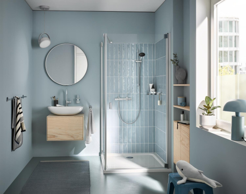 Set de dus Grohe Precision Get 600 mm aparenta, monocomanda, termostat, coloana de dus, para de dus, crom [3]