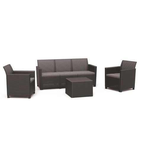 Casa si gradina - Set mobilier de gradina polipropilena Keter Claire pentru terasa masa cu spatiu depozitare 2 fotolii canapea 3 locuri culoare grafit rezistent UV