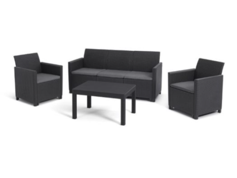 Casa si gradina - Set mobilier terasa exterior polipropilena Keter Claire cu masa o canapea doua fotolii 5 locuri aspect ratan graphite rezistent la UV si intemperii