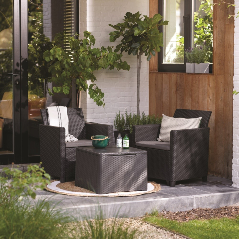 Casa si gradina - Set mobilier gradina material polipropilena Keter Claire pentru balcon si terasa cu masuta depozitare 2 fotolii culoare grafit rezistent UV si intemperii usor de asamblat
