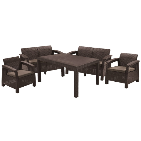 Casa si gradina - Set mobilier terasa gradina maro polipropilena Keter Corfu Fiesta pentru exterior cu masa 2 canapele 2 fotolii cu perne
