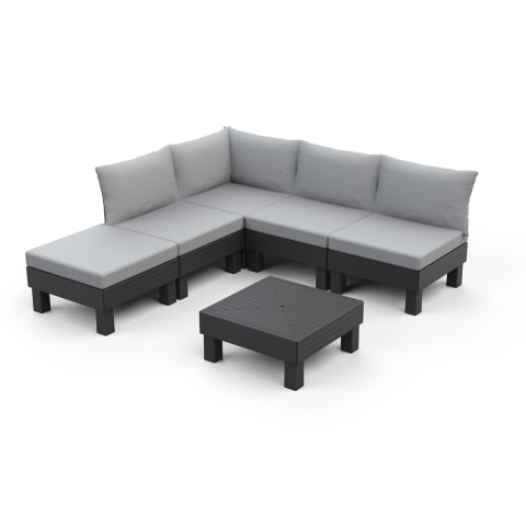 Casa si gradina - Set mobilier terasa polipropilena Keter colectia Elements pentru gradina sau foisor cu masuta 1 canapea 2 scaune 5 locuri culoare grafit rezistent la UV