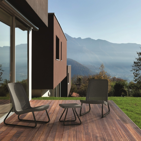 Casa si gradina - Set mobilier gradina polipropilena Keter Rio Patio pentru terasa sau balcon cu masuta patrata 2 scaune antracit rezistent UV si intemperii