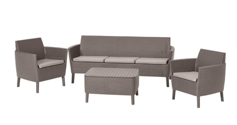 Casa si gradina - Set mobilier de gradina cappuccino-sand polipropilena Keter Salemo pentru terasa masa doua fotolii canapea rezistent UV usor de asamblat
