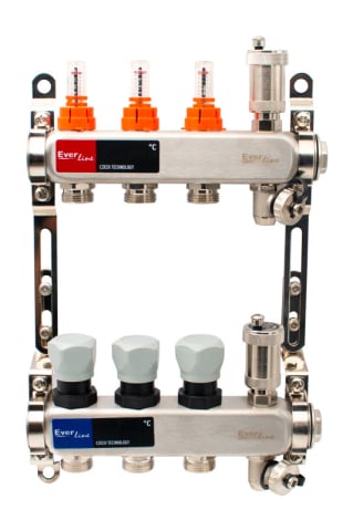 Incalzire - Set distribuitor INOX cu debitmetre, aerisitor automat si robinet golire Ermetiq 1tol - 3cai