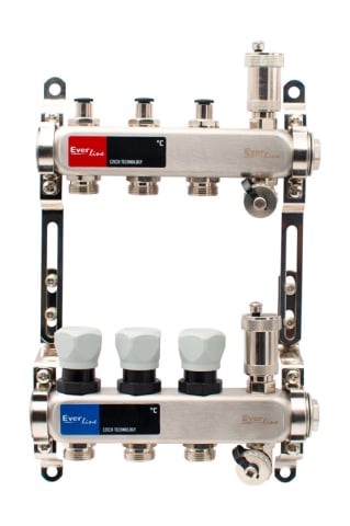 Incalzire - Set distribuitor INOX cu aerisitor automat si robinet de golire Ermetiq 1tol - 3cai