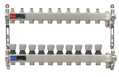 Robineti, distribuitoare si accesorii radiatoare - Set distribuitor INOX cu aerisitor manual si robinet de golire Ermetiq 1tol - 10 cai