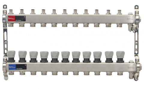 Robineti, distribuitoare si accesorii radiatoare - Set distribuitor INOX cu aerisitor manual si robinet de golire Ermetiq 1tol - 11 cai