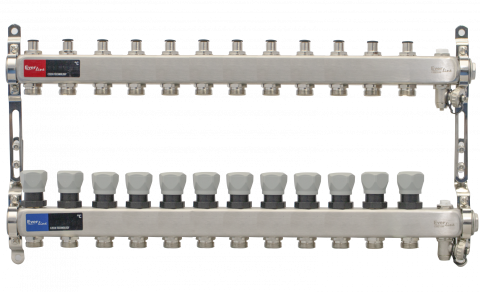 Incalzire - Set distribuitor INOX cu aerisitor manual si robinet de golire Ermetiq 1tol - 12 cai