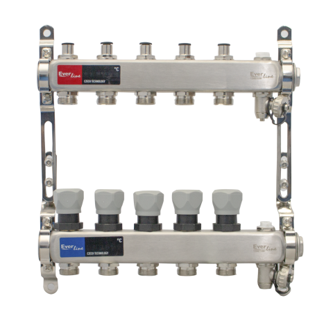 Incalzire - Set distribuitor INOX cu aerisitor manual si robinet de golire Ermetiq 1tol - 5 cai