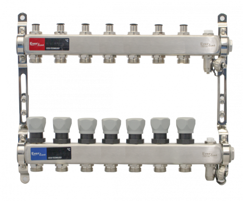 Robineti, distribuitoare si accesorii radiatoare - Set distribuitor INOX cu aerisitor manual si robinet de golire Ermetiq 1tol - 7 cai