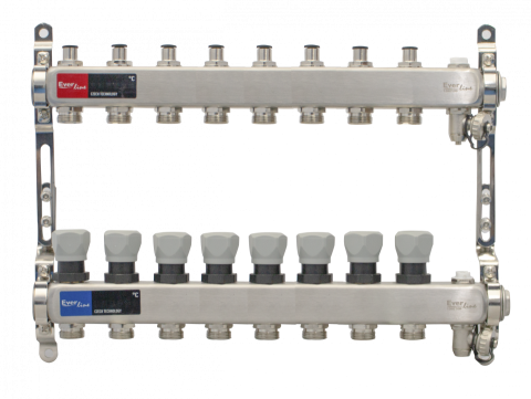 Robineti, distribuitoare si accesorii radiatoare - Set distribuitor INOX cu aerisitor manual si robinet de golire Ermetiq 1tol - 8 cai