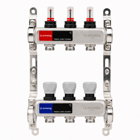Incalzire - Set distribuitor INOX cu debitmetre Ermetiq 1tol - 3 cai