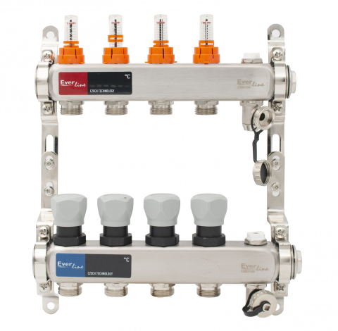 Set distribuitor INOX cu debitmetre, aerisitor manual si robineti de golire Ermetiq 1tol - 4 cai [1]
