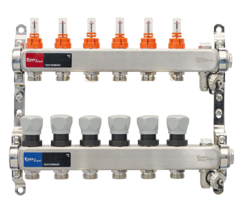 Incalzire - Set distribuitor INOX cu debitmetre, aerisitor manual si robineti de golire Ermetiq 1tol - 6 cai
