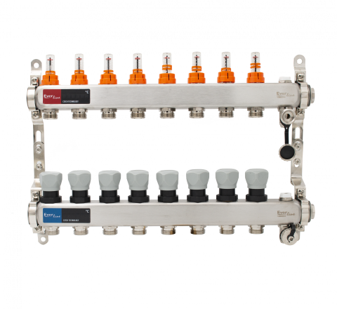 Set distribuitor INOX cu debitmetre, aerisitor manual si robineti de golire Ermetiq 1tol - 8 cai [1]