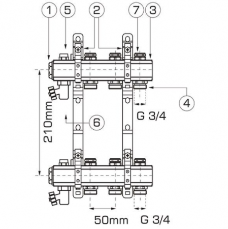 DISTRIBUITOR COMPLET ECHIPAT CU VENTIL MANUAL SI NIPLU 1" 5 CAI, FERRO RO05S [1]
