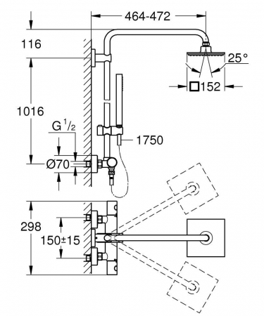 Coloana dus cu termostat montare perete crom Grohe Euphoria System 150 [2]