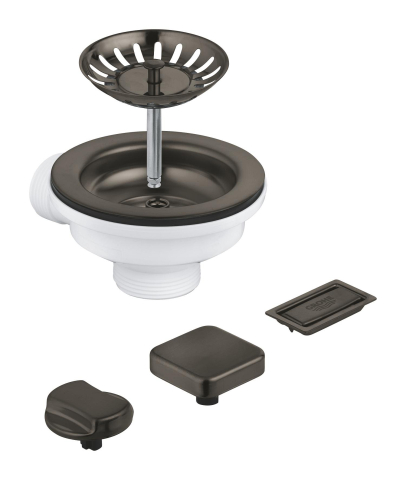 Set evacuare chiuveta bucatarie Grohe waste set sink cu excenter (1 bowl), pt chiuvete cu 1 cuva, eliberare automata, placuta preaplin, antracit mat [1]