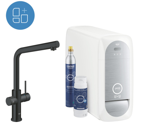 Set filtru + baterie, baterie de bucatarie Grohe Blue Home, 3/8'', monocomanda, pipa inalta, filtrare, racire, apa carbogazoasa, cartus ceramic, pivotanta, negru [4]