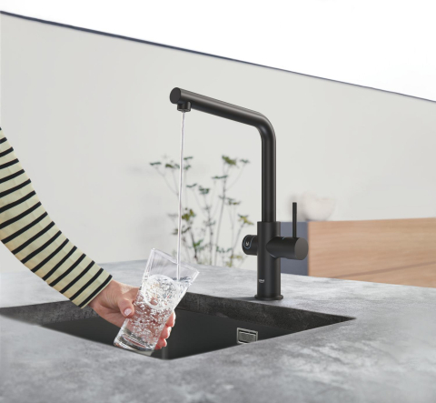 Set filtru + baterie, baterie de bucatarie Grohe Blue Home, 3/8'', monocomanda, pipa inalta, filtrare, racire, apa carbogazoasa, cartus ceramic, pivotanta, negru [10]