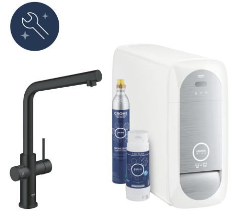 Set filtru + baterie, baterie de bucatarie Grohe Blue Home, 3/8'', monocomanda, pipa inalta, filtrare, racire, apa carbogazoasa, cartus ceramic, pivotanta, negru [5]
