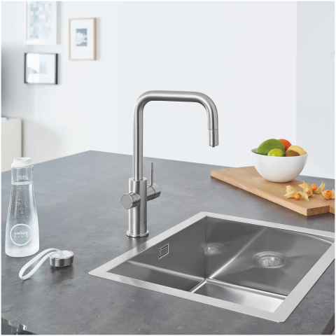 Set filtru cu baterie, baterie de bucatarie Grohe cu filtru Grohe Blue Home tip U, pipa inalta, filtrare, racire si apa carbogazoasa, smart app, crom mat [2]