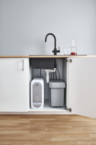 Set filtru + baterie bucatarie Grohe Blue Home, 3/8'', pipa inalta, tip C, dubla comanda, filtre, racire, apa carbogazoasa, dus extractabil, smart, negru [2]