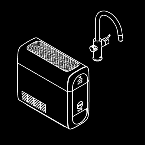 Set filtru + baterie bucatarie Grohe Blue Home, 3/8'', pipa inalta, tip C, dubla comanda, filtre, racire, apa carbogazoasa, dus extractabil, smart, negru [7]