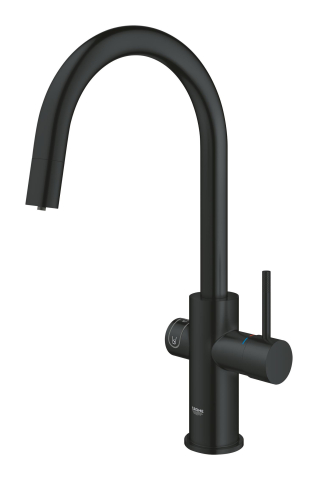 Set filtru + baterie bucatarie Grohe Blue Home, 3/8'', pipa inalta, tip C, dubla comanda, filtre, racire, apa carbogazoasa, dus extractabil, smart, negru [4]