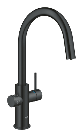 Set filtru + baterie bucatarie Grohe Blue Home, 3/8'', pipa inalta, tip C, dubla comanda, filtre, racire, apa carbogazoasa, dus extractabil, smart, negru [1]