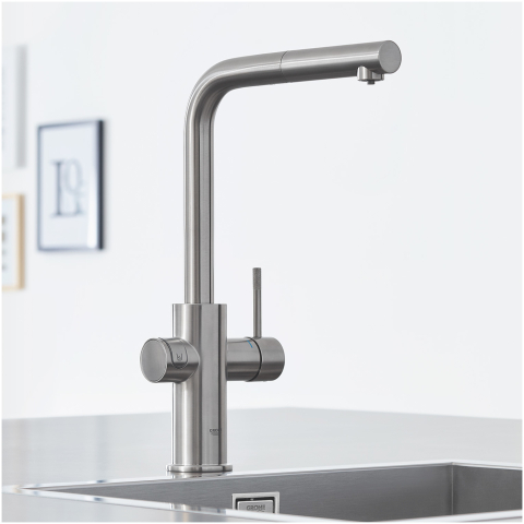 Set filtru cu baterie bucatarie Grohe Blue Home 1/2",monocomanda, pipa tip L, filtrare, racire, apa carbogazoasa, pivotanta, crom mat [3]