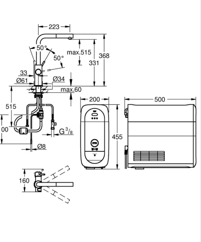 Set filtru cu baterie bucatarie Grohe Blue Home 1/2",monocomanda, pipa tip L, filtrare, racire, apa carbogazoasa, pivotanta, crom mat [8]