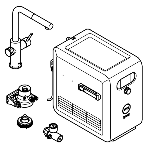 Set filtru + baterie de bucatarie Grohe Blue profesional, pivotanta, pipa tip L, dus extractabil, filtrare, racire, apa carbogazoasa, maner cu butoane 3 tipuri de apa, negru mat [7]