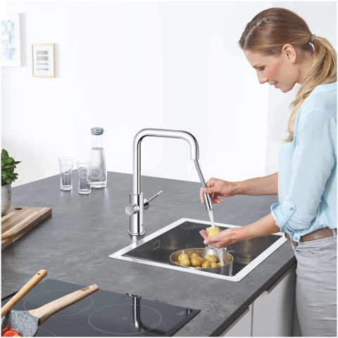 Set filtru cu baterie de bucatarie Grohe cu filtru Grohe Blue Home tip U, pipa inalta, filtrare, racire si apa carbogazoasa, smart app, crom [4]