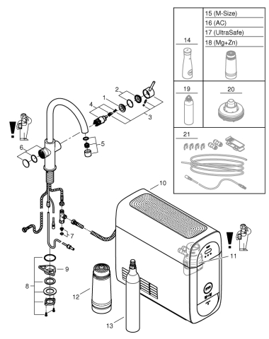 Set filtru cu baterie de bucatarie Grohe Blue Home pipa tip C, monocomanda, pipa inalta, filtare, racire, apa carbogazoasa, pivotanta, limitator, crom mat [5]