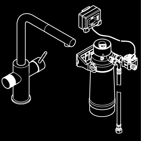 Set filtru cu baterie de bucatarie Grohe Blue Pure Minta pipa tip L, pipa pivotanta, dus extractabil, cartus ceramic, pipa inalta, counter apa, capacitate 600l, in, crom [2]